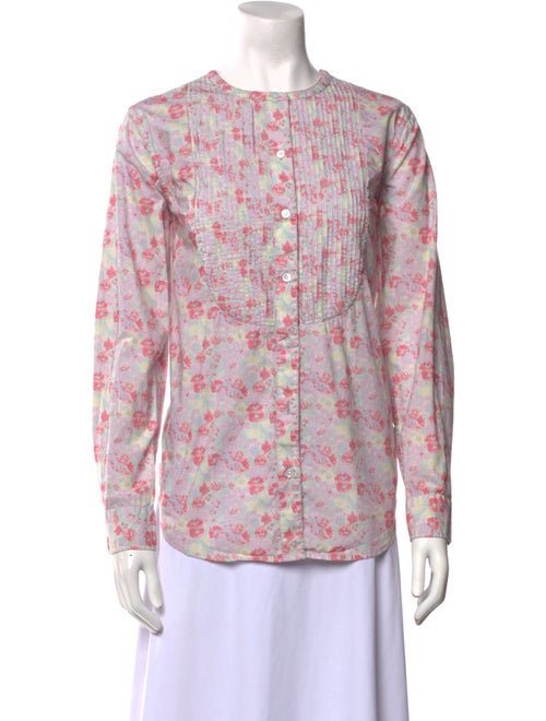 Clare V. Floral Print Crew Neck Button-Up Top