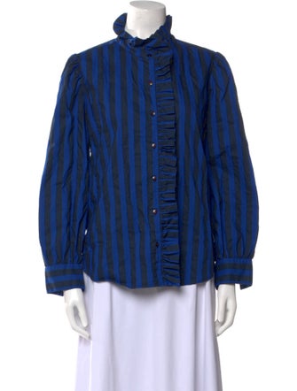 Clare V. Striped Mock Neck Button-Up Top