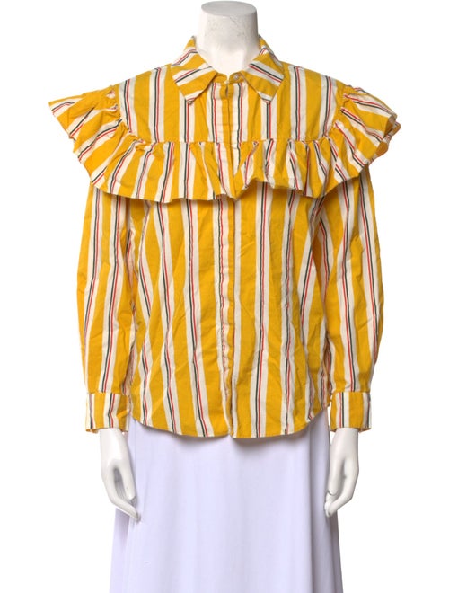 Clare V. Striped Three-Quarter Sleeve Button-Up Top