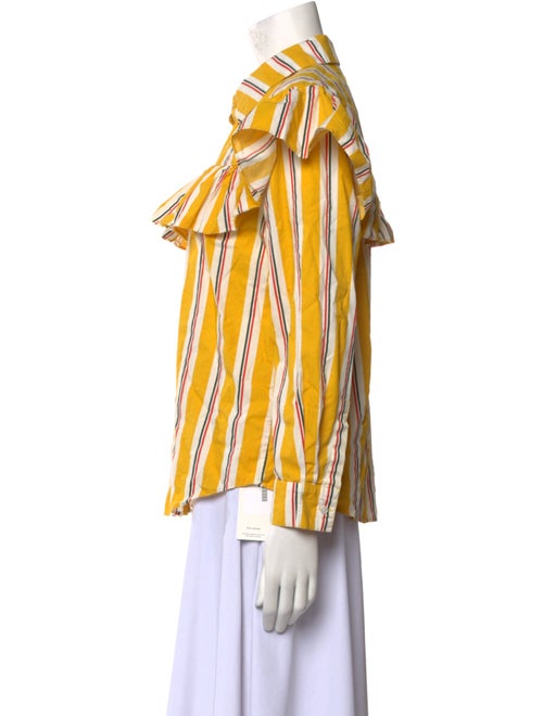 Clare V. Striped Three-Quarter Sleeve Button-Up Top