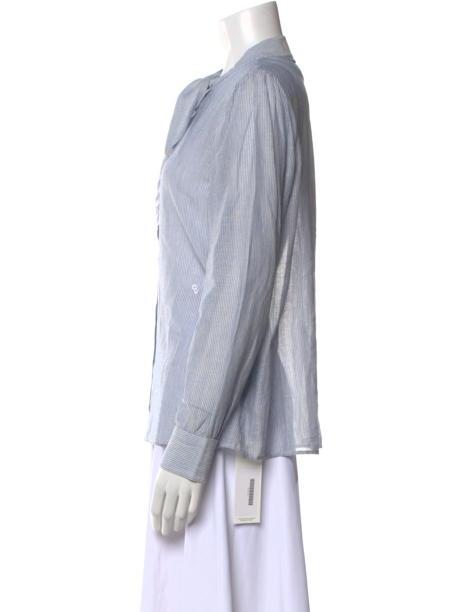 Clare V. Striped Mock Neck Button-Up Top