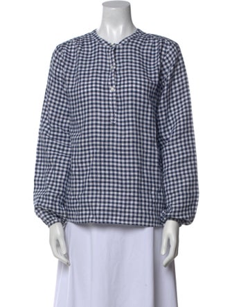 Clare V. Linen Plaid Print Button-Up Top