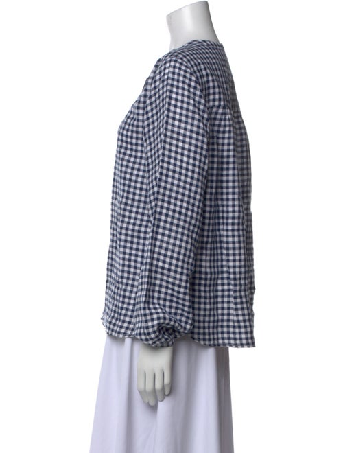 Clare V. Linen Plaid Print Button-Up Top