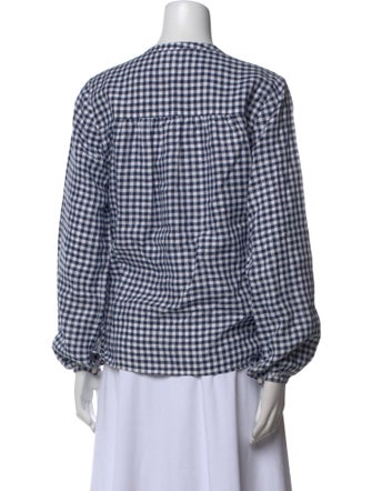 Clare V. Linen Plaid Print Button-Up Top