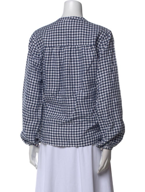 Clare V. Linen Plaid Print Button-Up Top