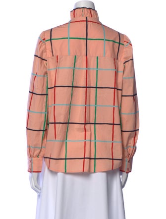 Clare V. Plaid Print Mock Neck Button-Up Top