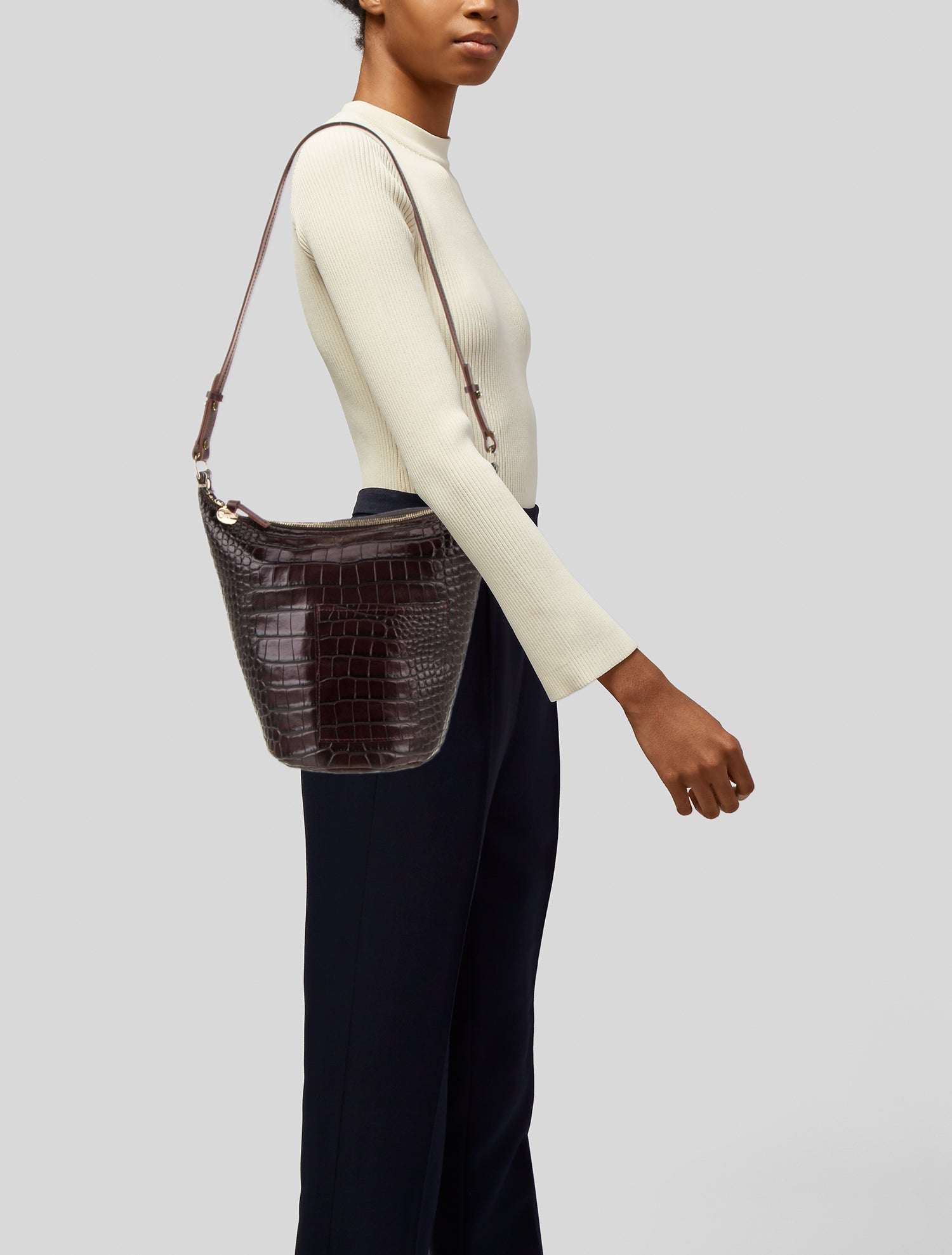 Clare V. Embossed Leather Shoulder Bag
