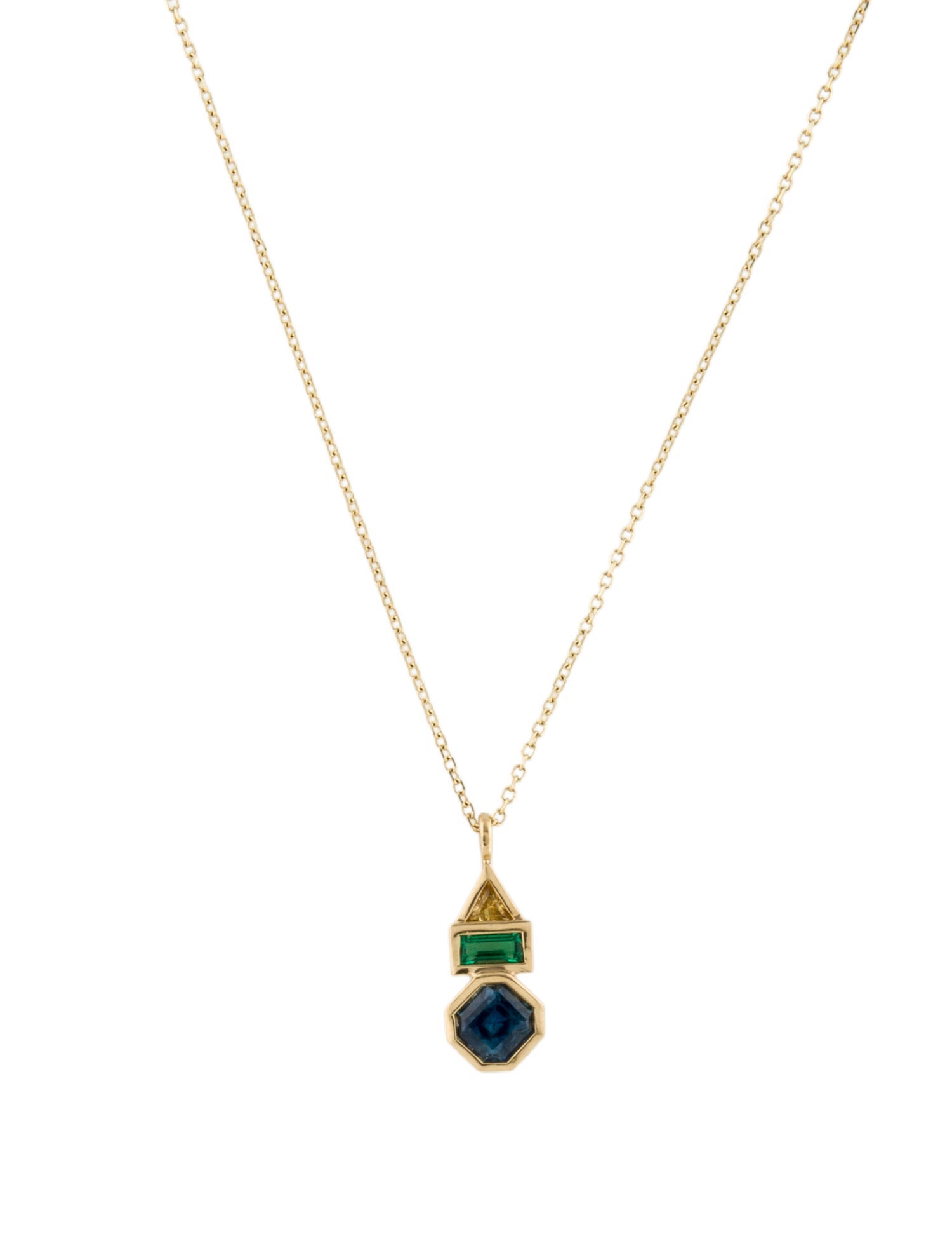 Mociun 18K Emerald & Sapphire One of a Kind Pendant Necklace
