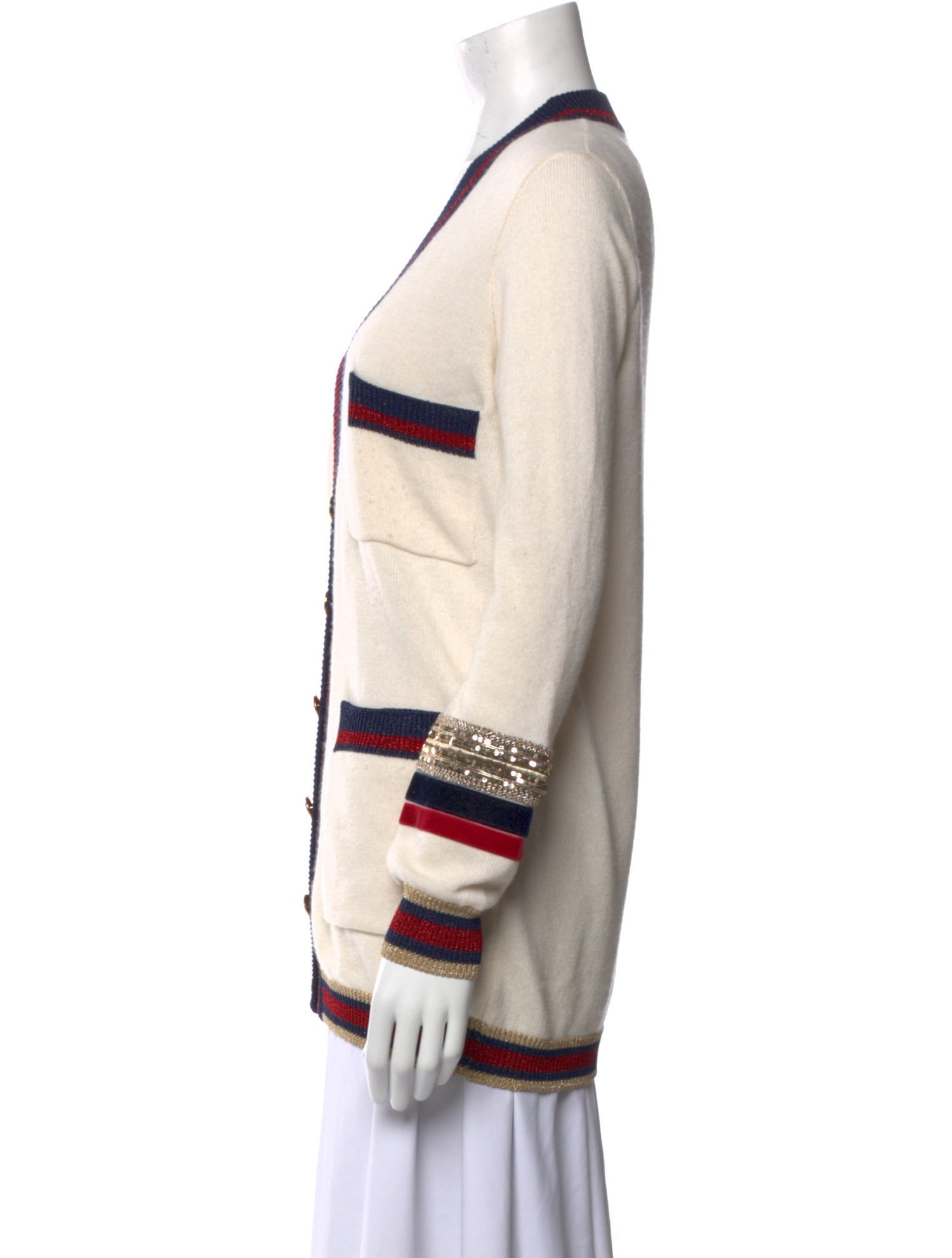 Flavio Castellani Striped Plunge Neckline Sweater