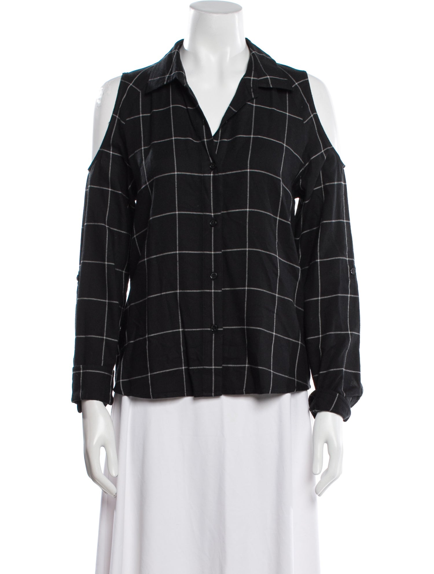 Generation Love Plaid Print Three-Quarter Sleeve Button-Up Top