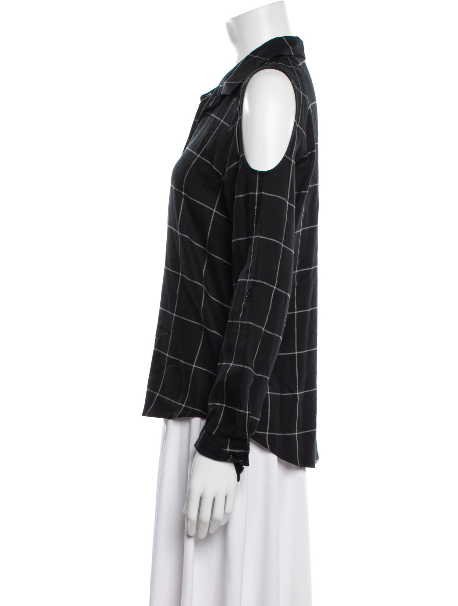 Generation Love Plaid Print Three-Quarter Sleeve Button-Up Top