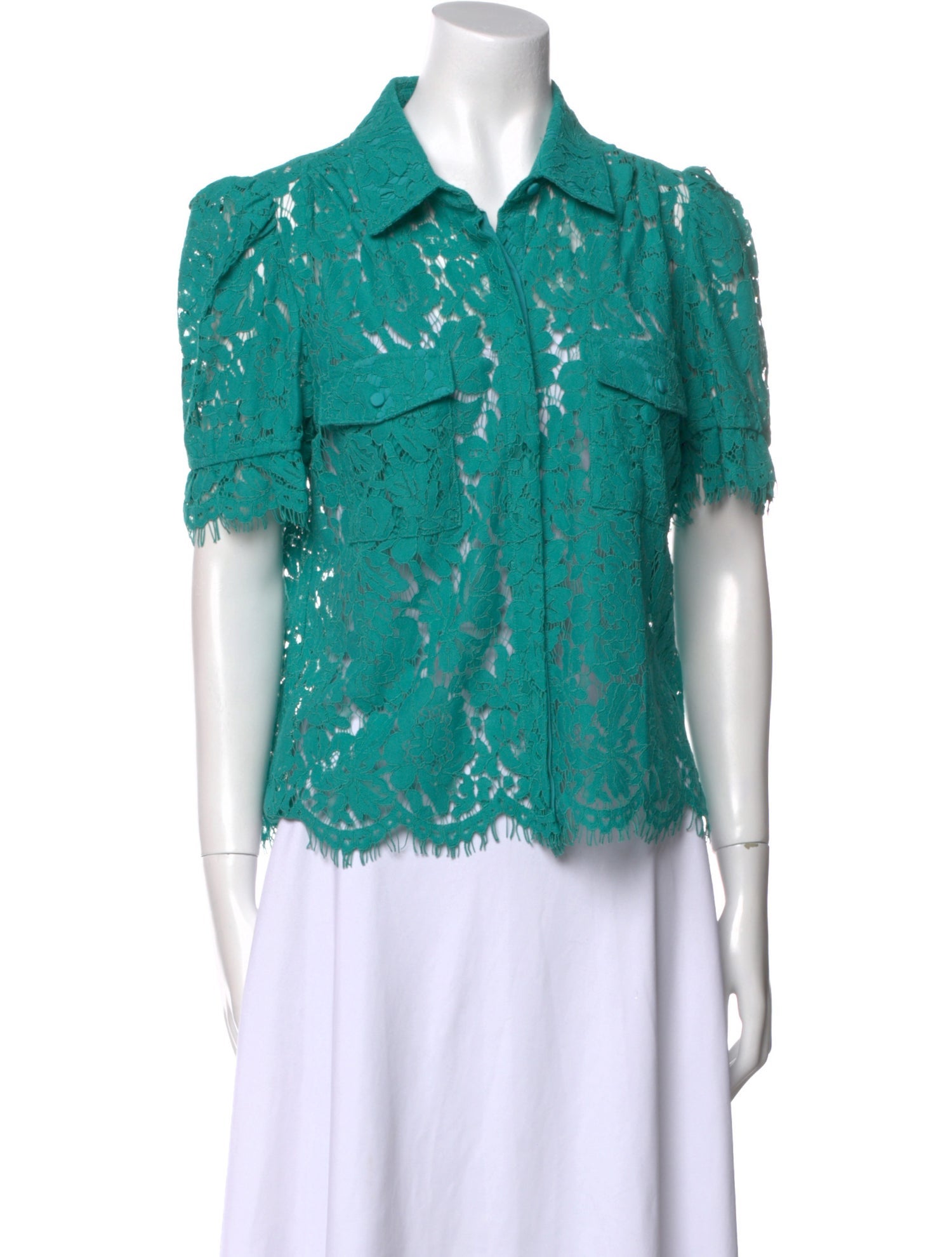Generation Love Lace Pattern Short Sleeve Button-Up Top