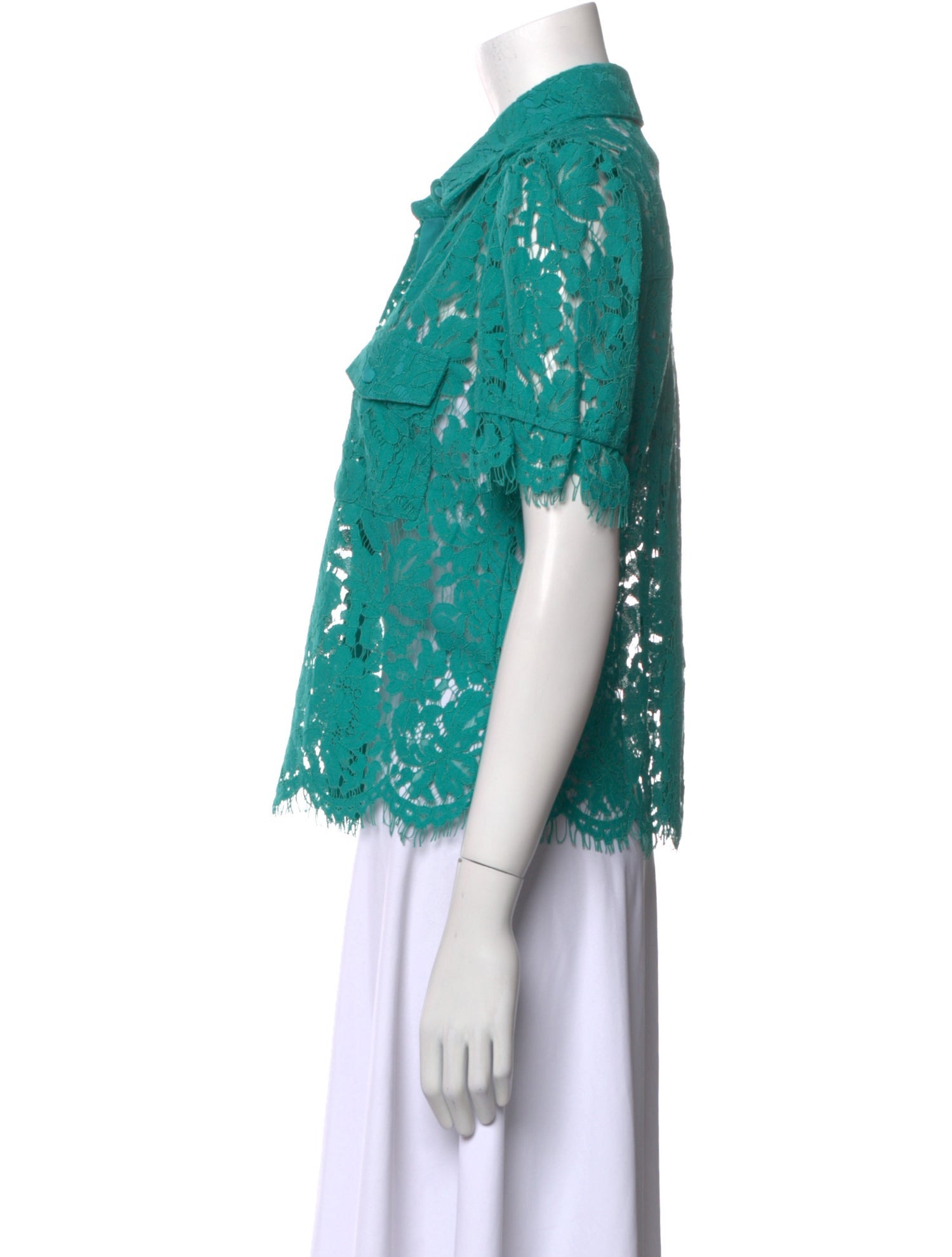 Generation Love Lace Pattern Short Sleeve Button-Up Top