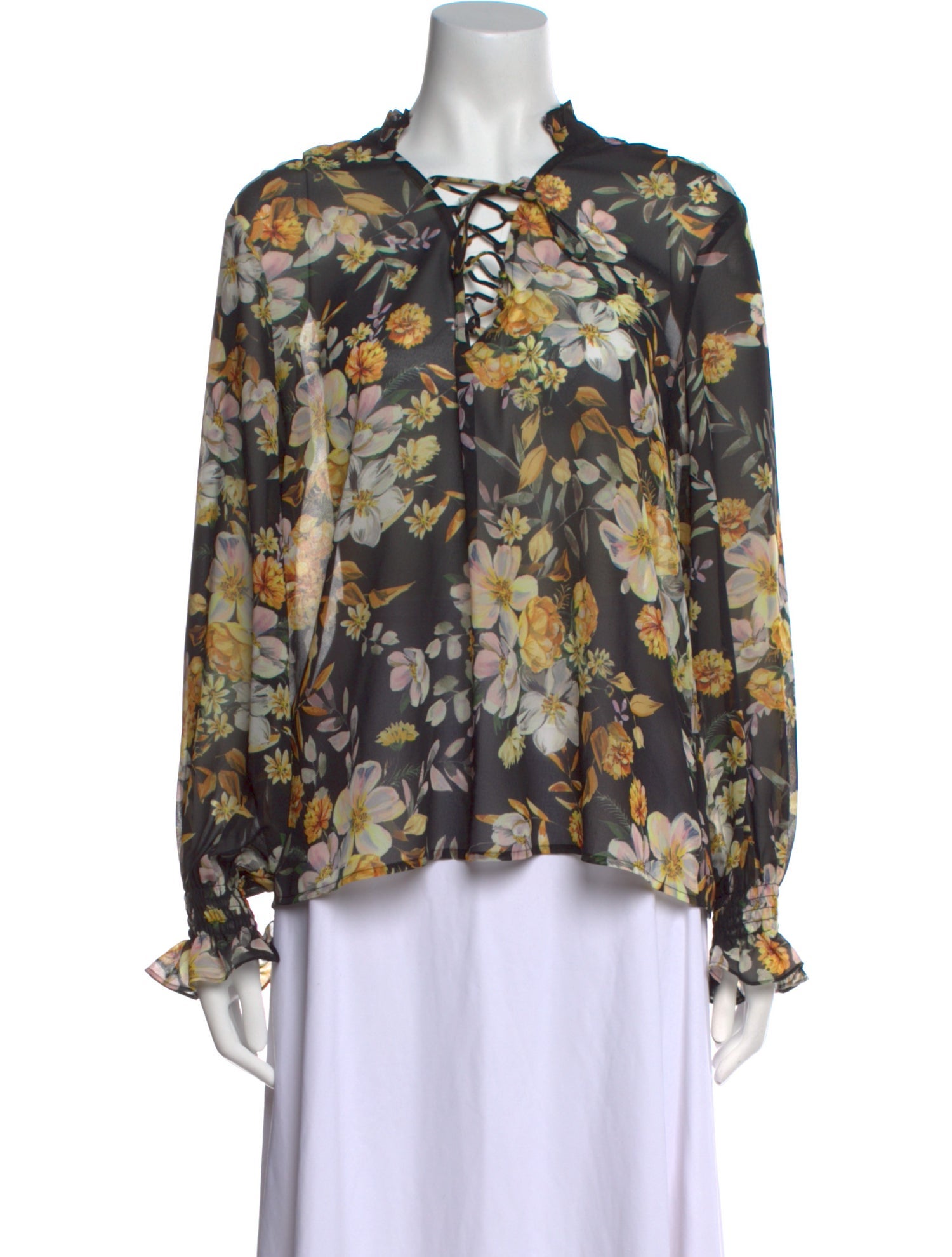 Generation Love Floral Print Tie Neck Blouse