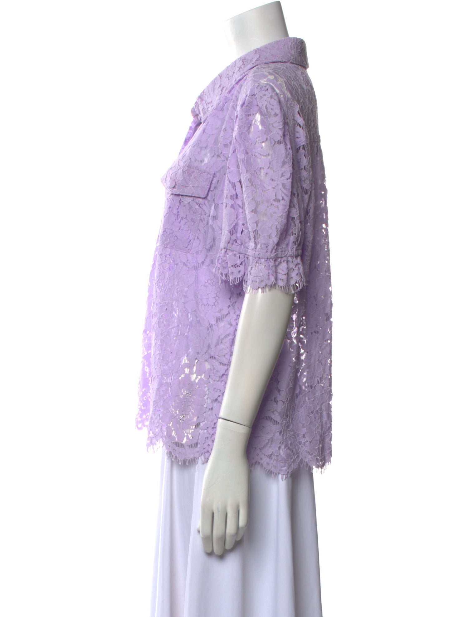 Generation Love Lace Pattern Short Sleeve Button-Up Top