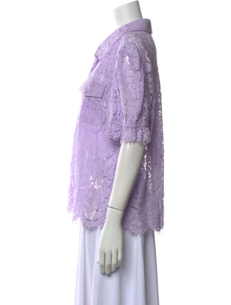 Generation Love Lace Pattern Short Sleeve Button-Up Top