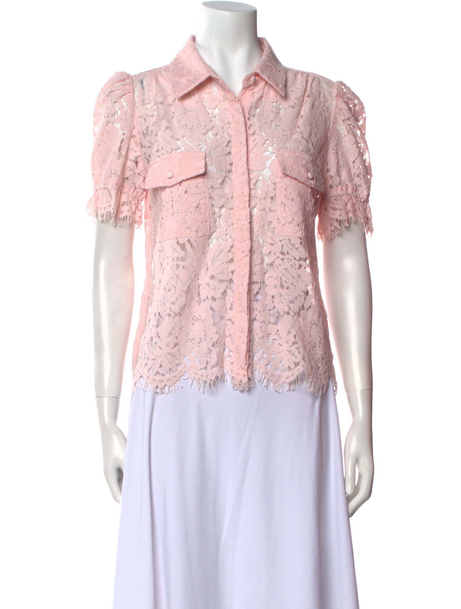 Generation Love Lace Pattern Short Sleeve Button-Up Top
