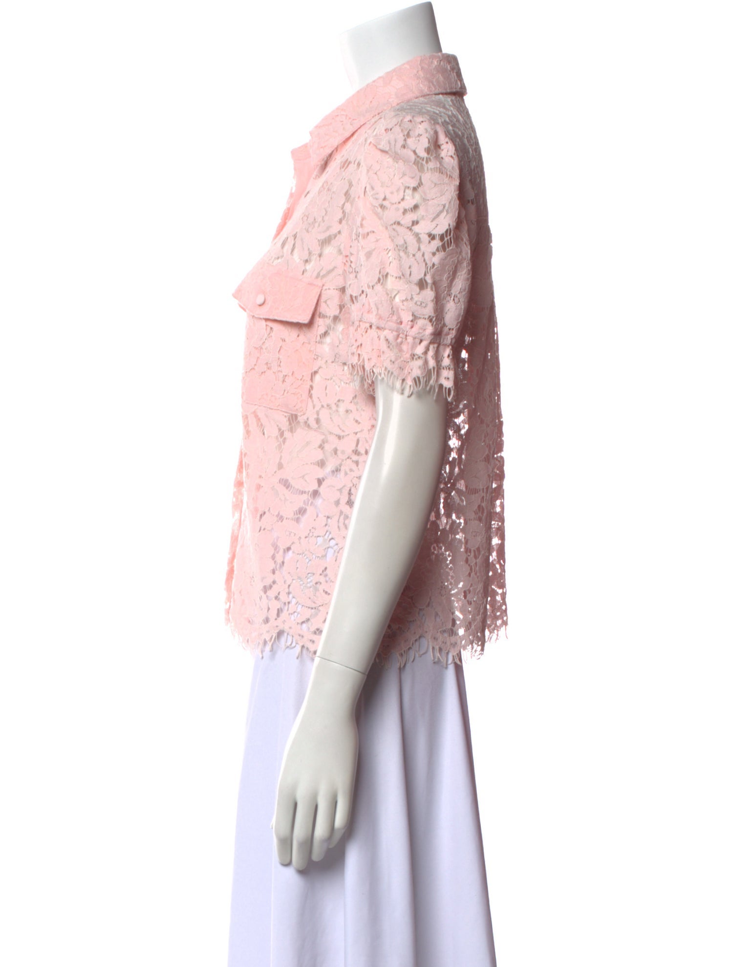 Generation Love Lace Pattern Short Sleeve Button-Up Top