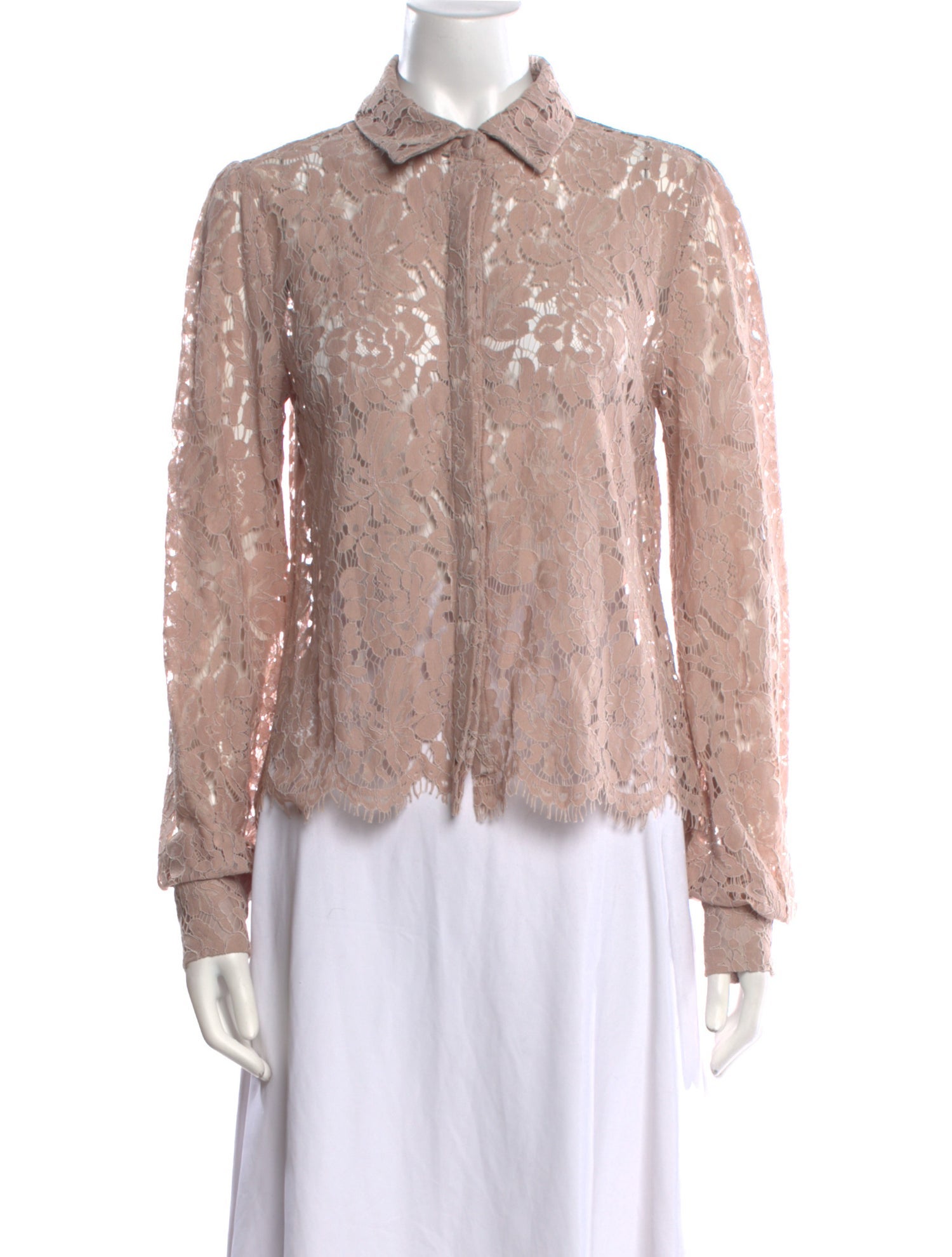 Generation Love Lace Pattern Long Sleeve Button-Up Top