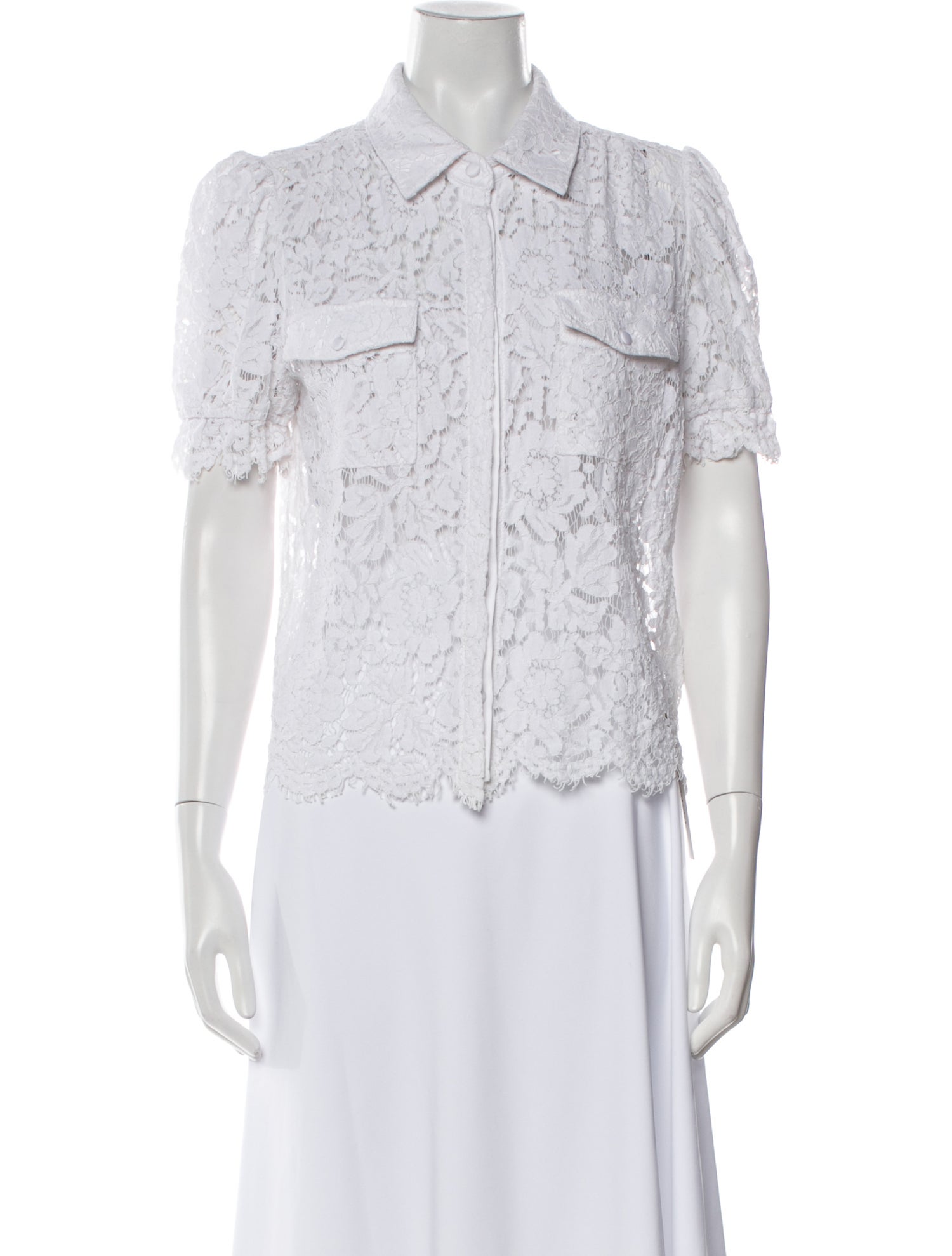 Generation Love Lace Pattern Short Sleeve Button-Up Top
