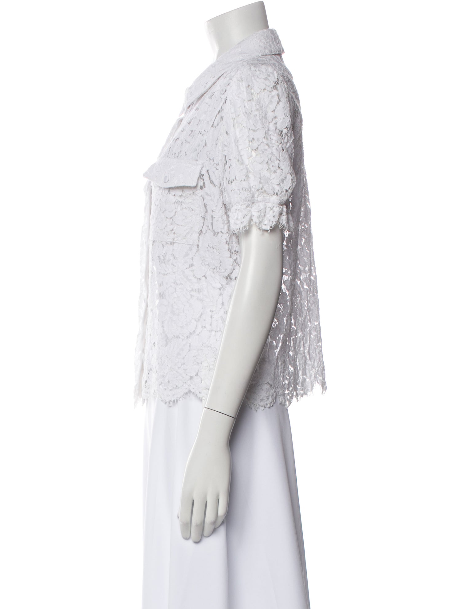 Generation Love Lace Pattern Short Sleeve Button-Up Top