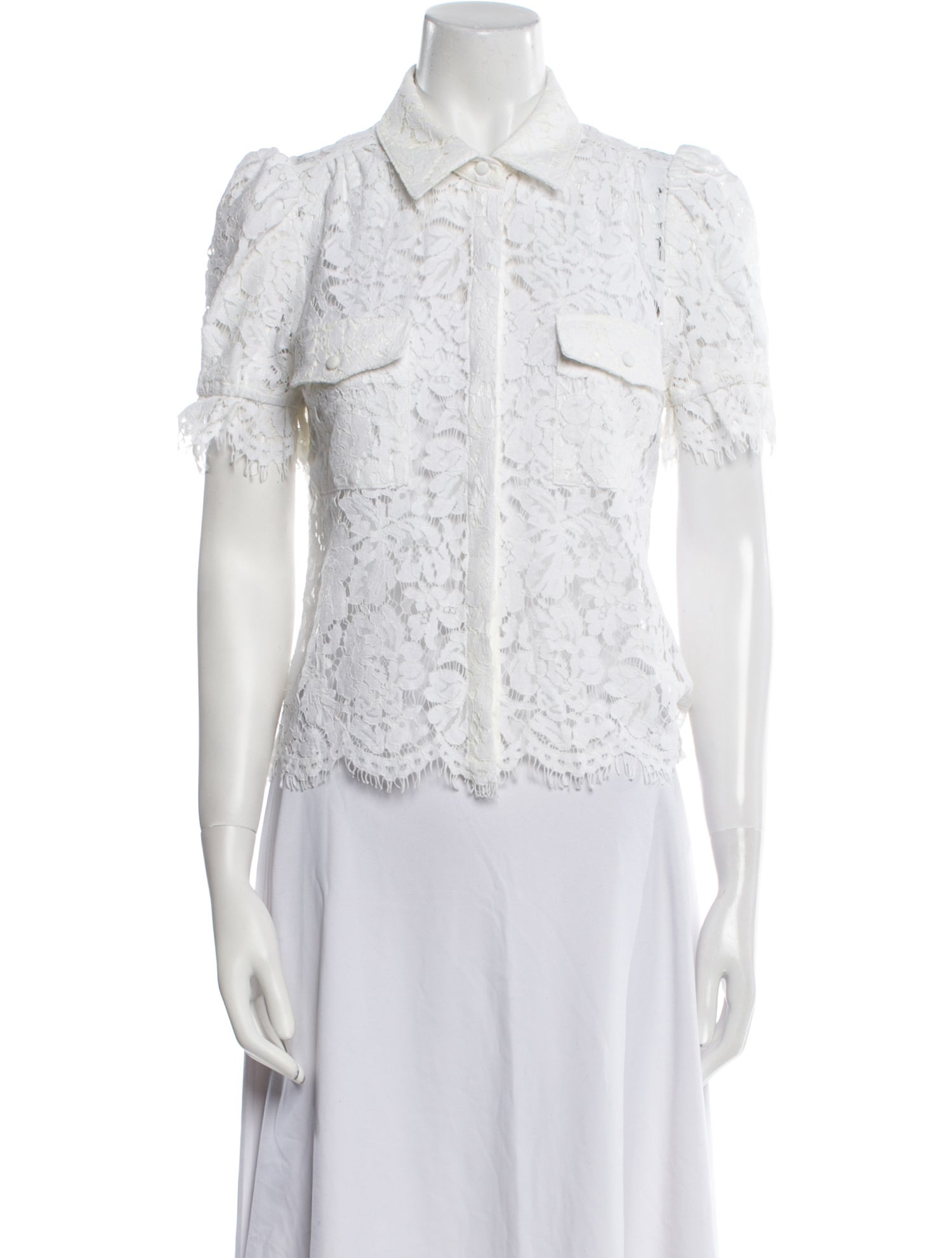 Generation Love Lace Pattern Short Sleeve Button-Up Top