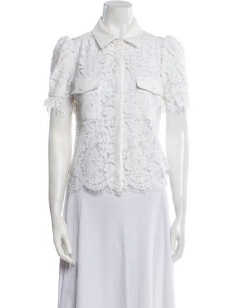 Generation Love Lace Pattern Short Sleeve Button-Up Top