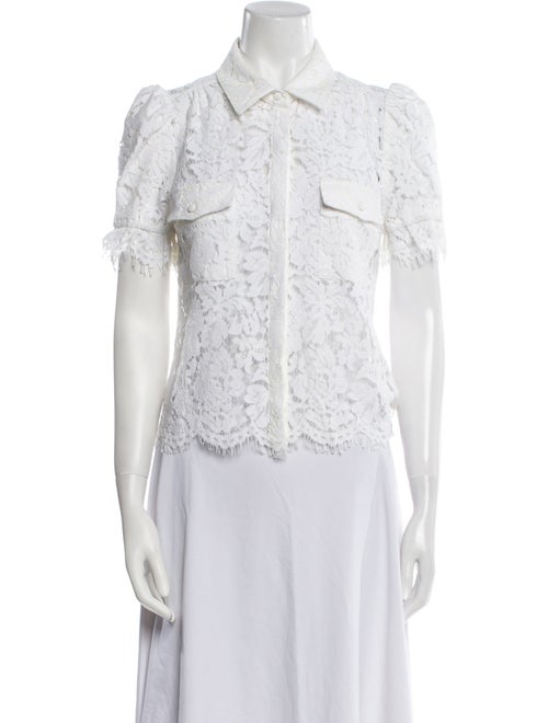 Generation Love Lace Pattern Short Sleeve Button-Up Top