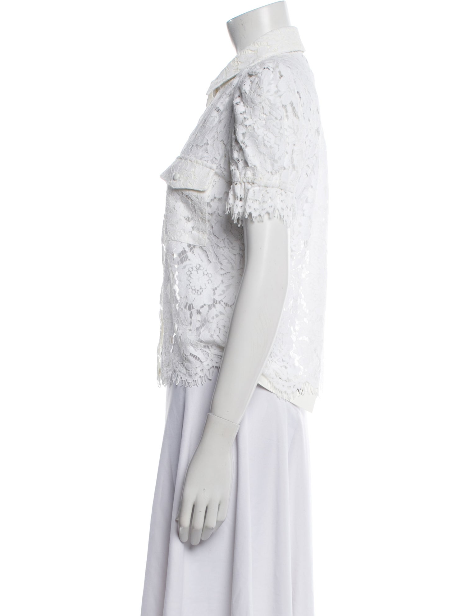 Generation Love Lace Pattern Short Sleeve Button-Up Top