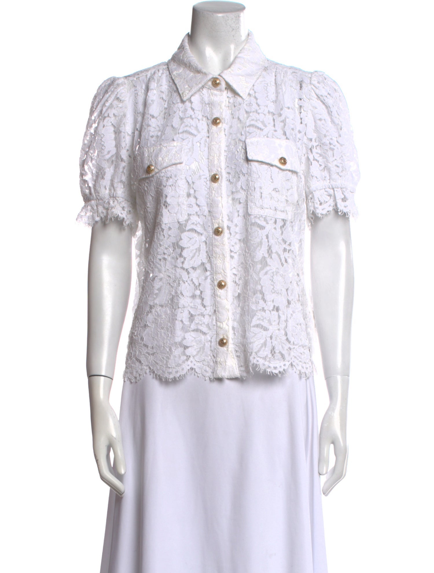 Generation Love Lace Pattern Short Sleeve Button-Up Top