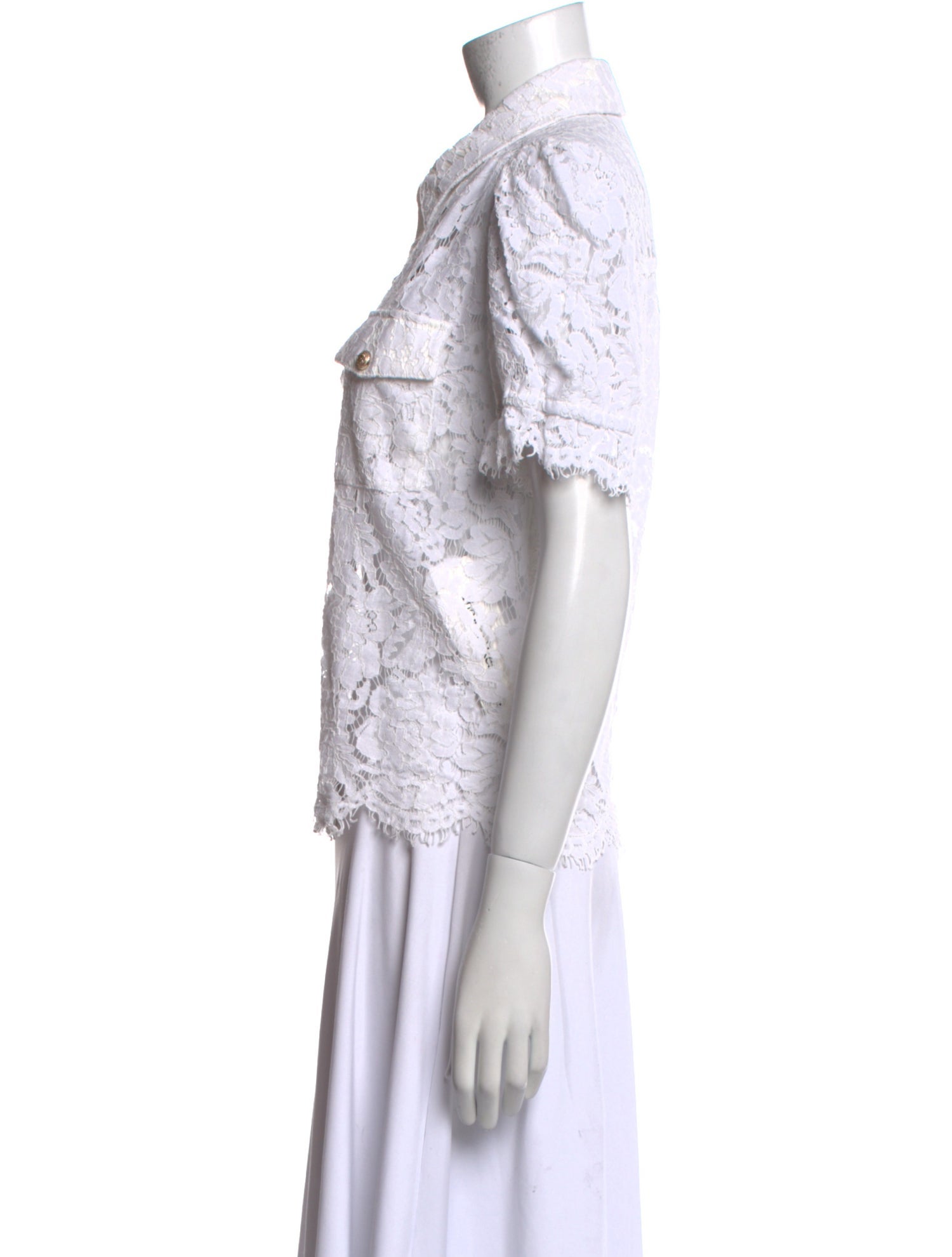 Generation Love Lace Pattern Short Sleeve Button-Up Top