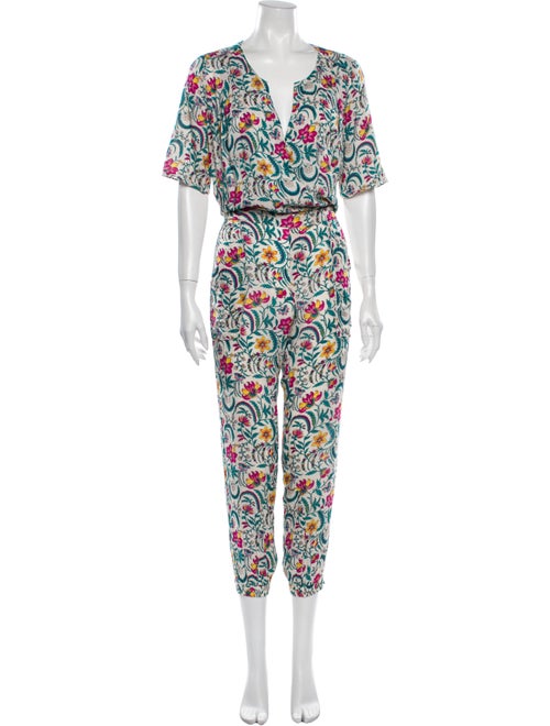 Ba&sh Floral Print V-Neck Jumpsuit Pink