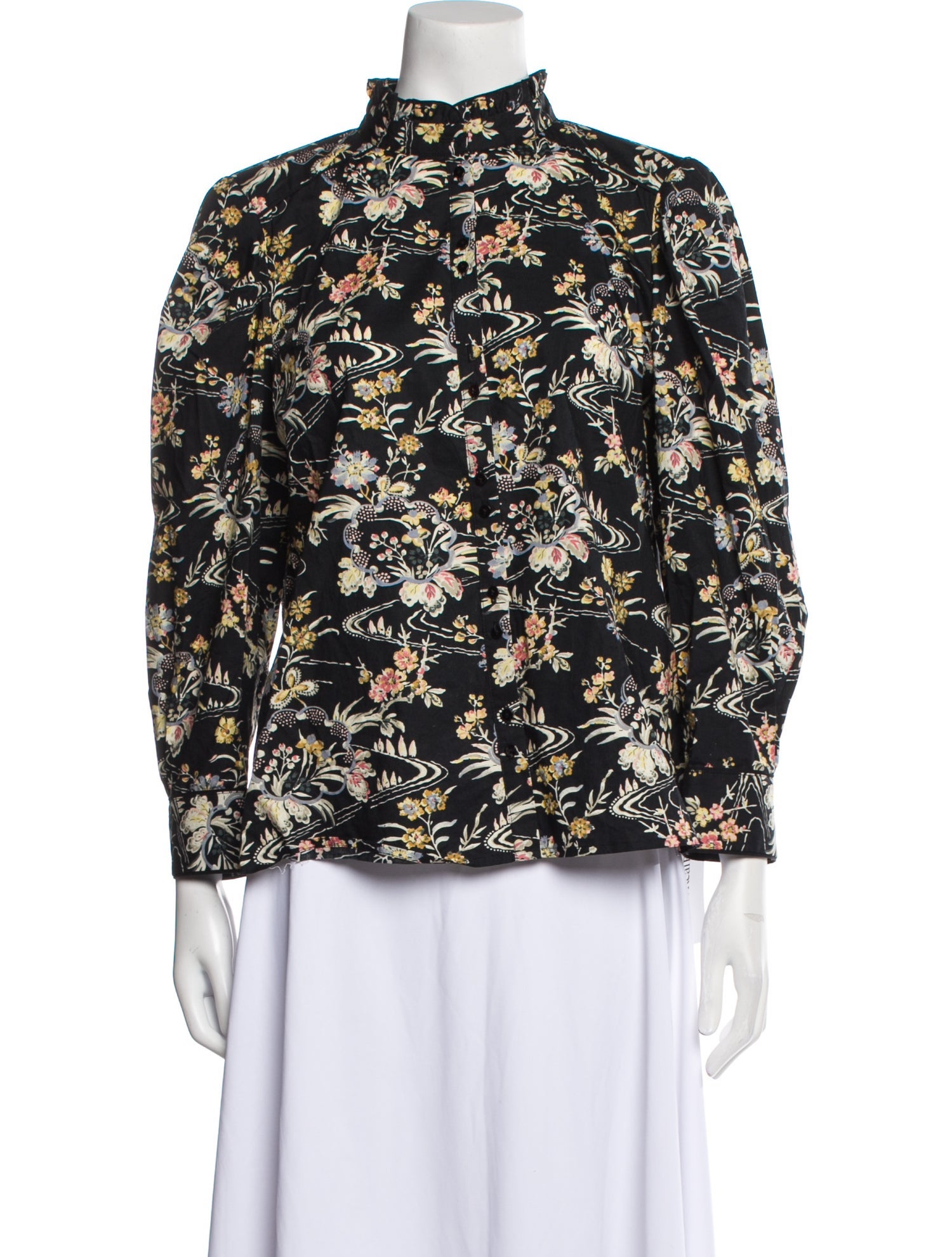 Altuzarra Silk Floral Print Blouse Black Tops, Clothing ALT47138