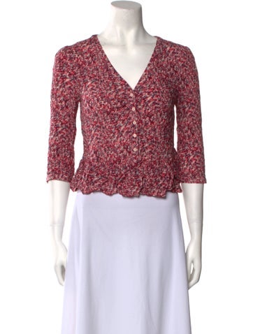 Ba&Sh Tops Printed Plunge Neckline Crop Top S