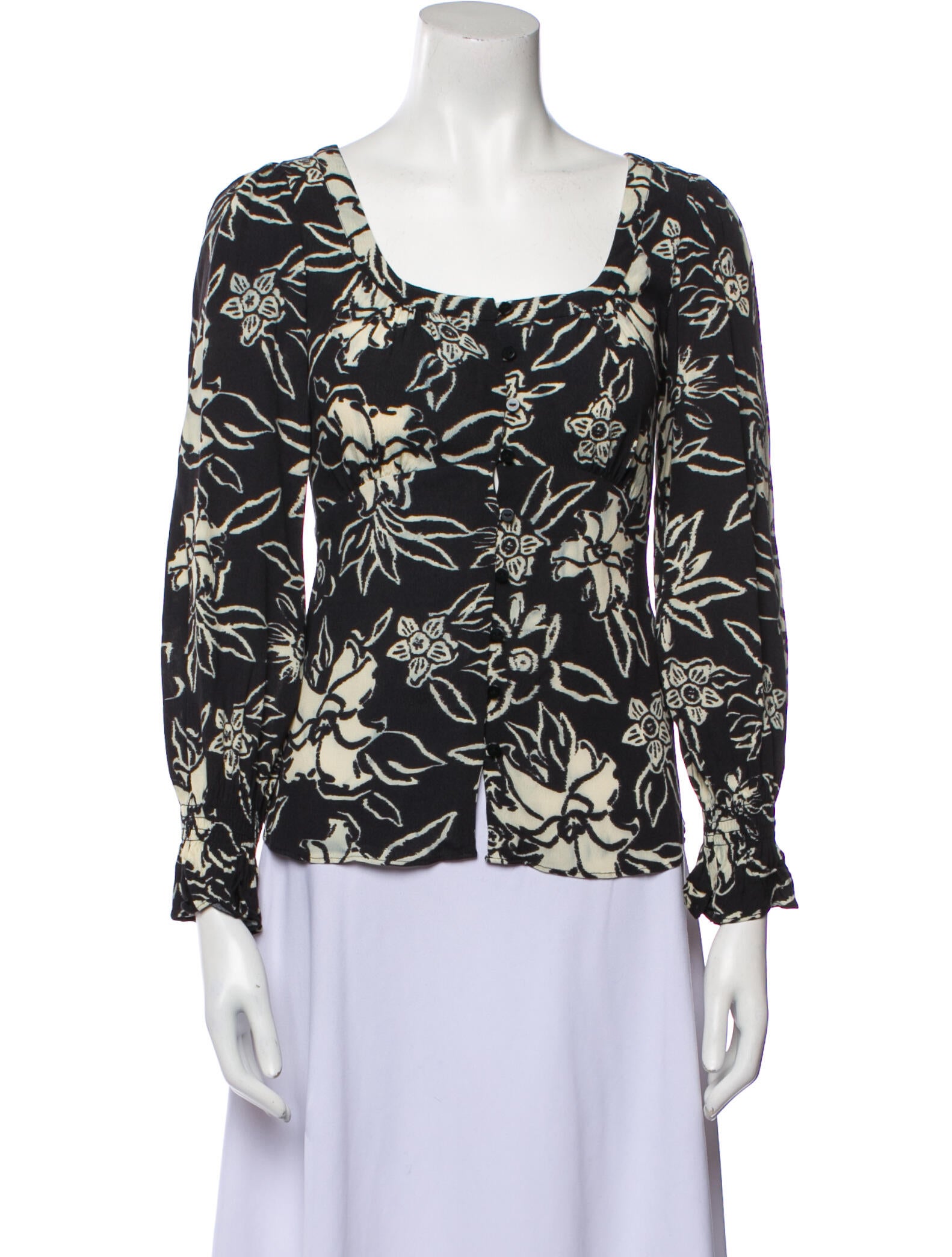 Black Half Sleeve Blouse in Cotton with Square Neckline