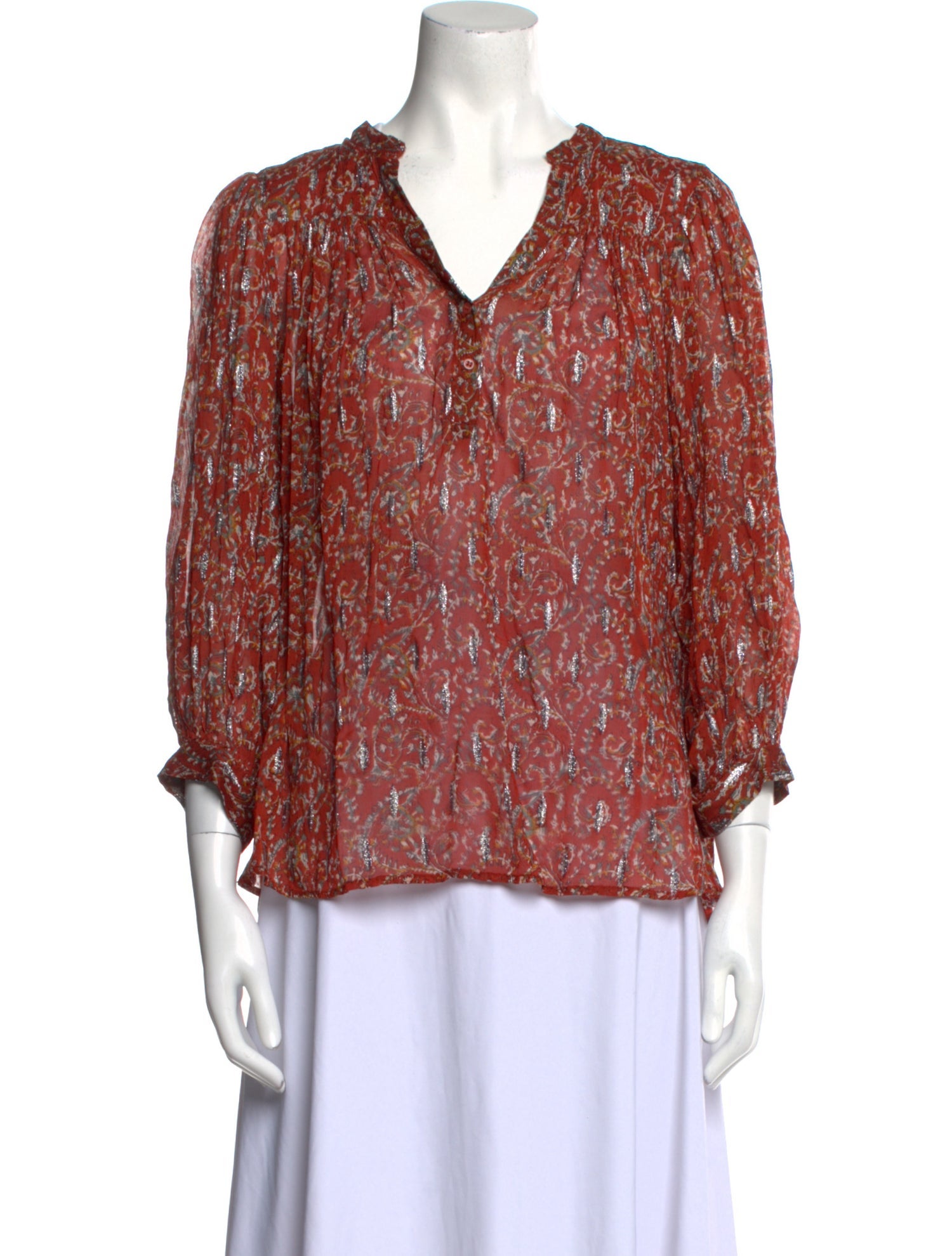 BA&SH Printed V-Neck Blouse