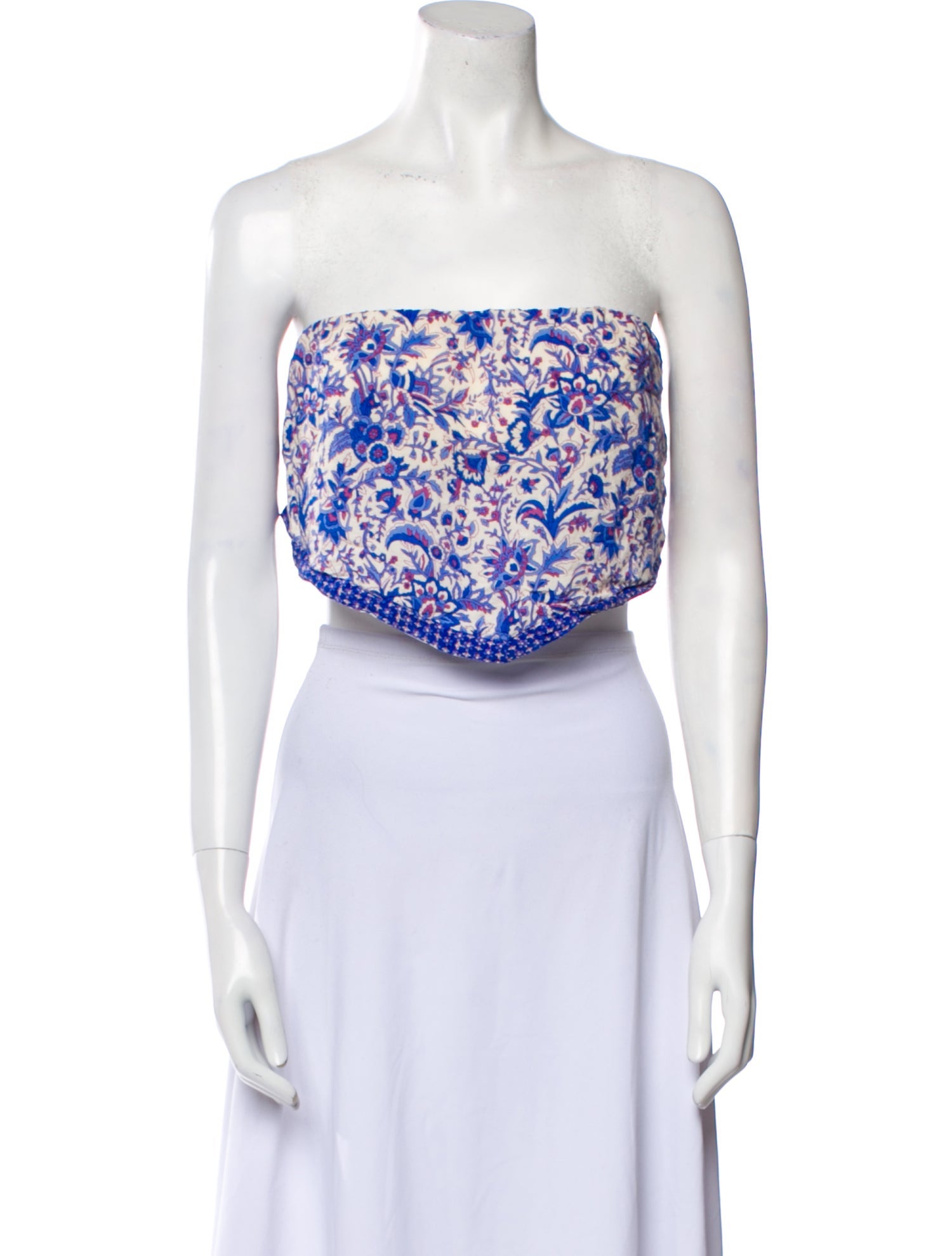 BA&SH Floral Print Strapless Crop Top