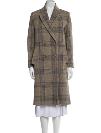 BA&SH Wool Plaid Print Faux Fur Coat