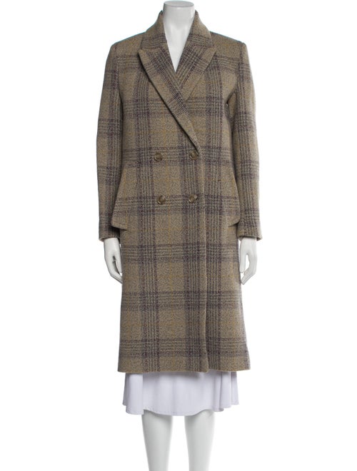 BA&SH Wool Plaid Print Faux Fur Coat