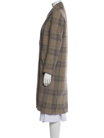 BA&SH Wool Plaid Print Faux Fur Coat