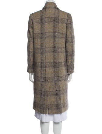 BA&SH Wool Plaid Print Faux Fur Coat