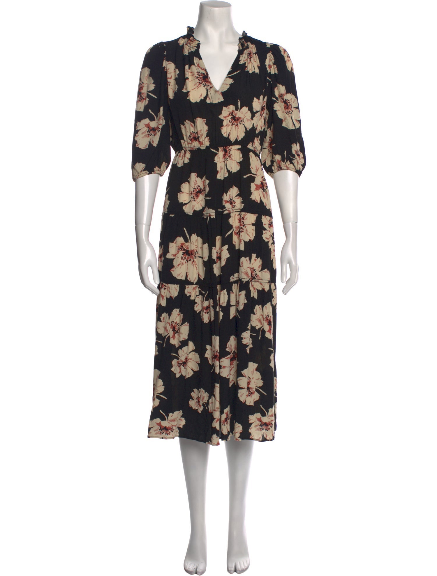 BA&SH Floral Print Midi Length Dress