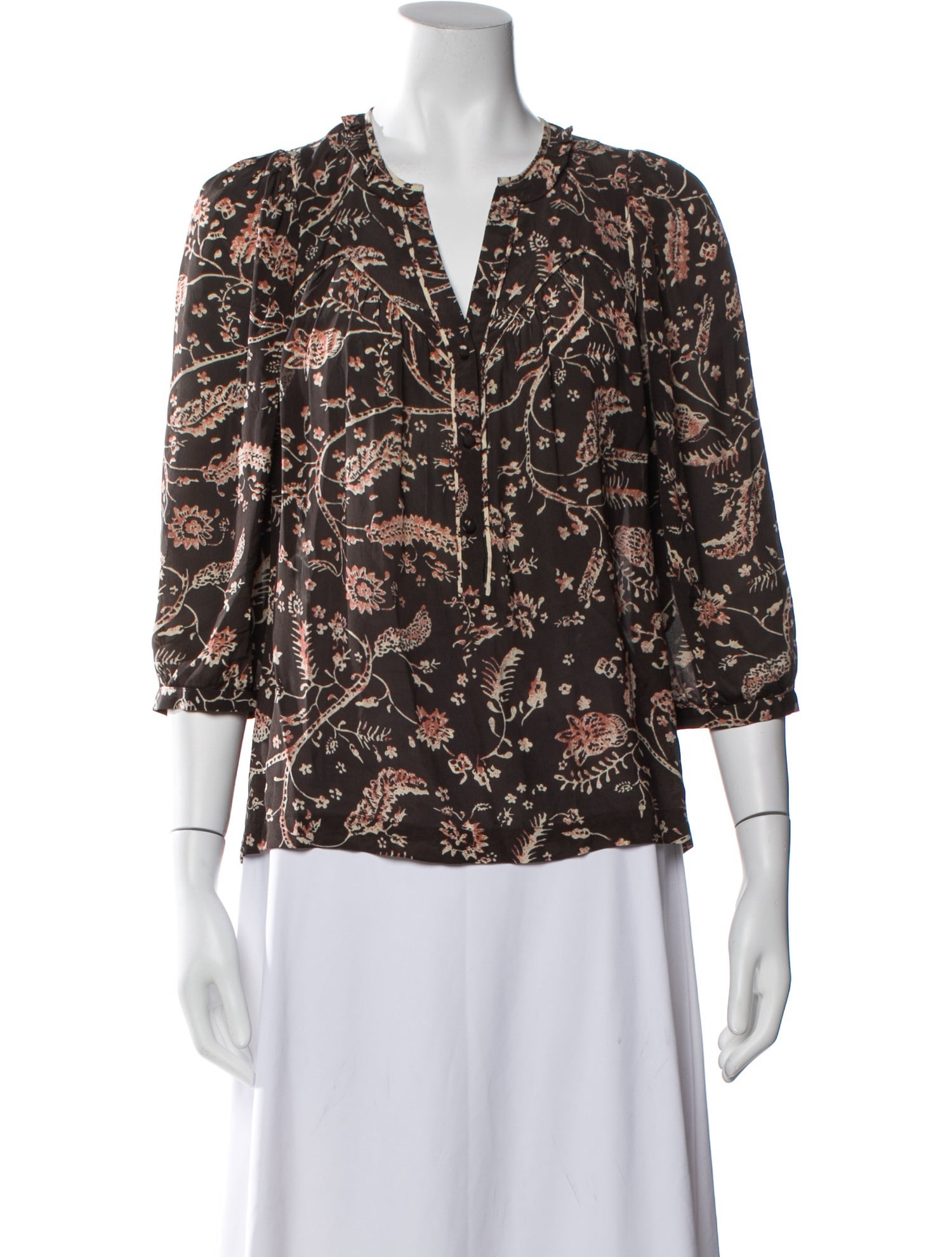 BA&SH Printed V-Neck Blouse