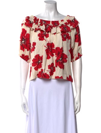 BA&SH Floral Print Bateau Neckline Crop Top