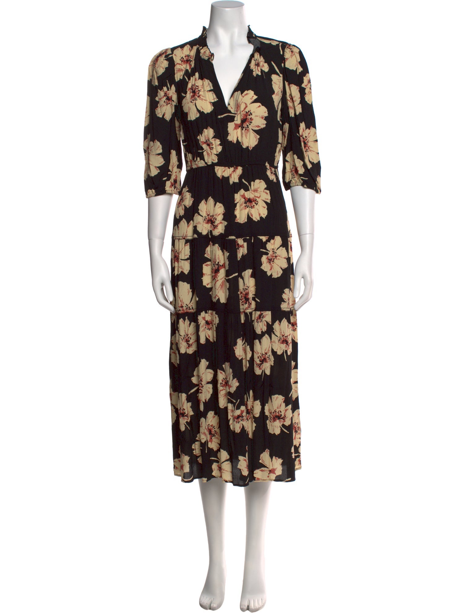 BA&SH Floral Print Midi Length Dress