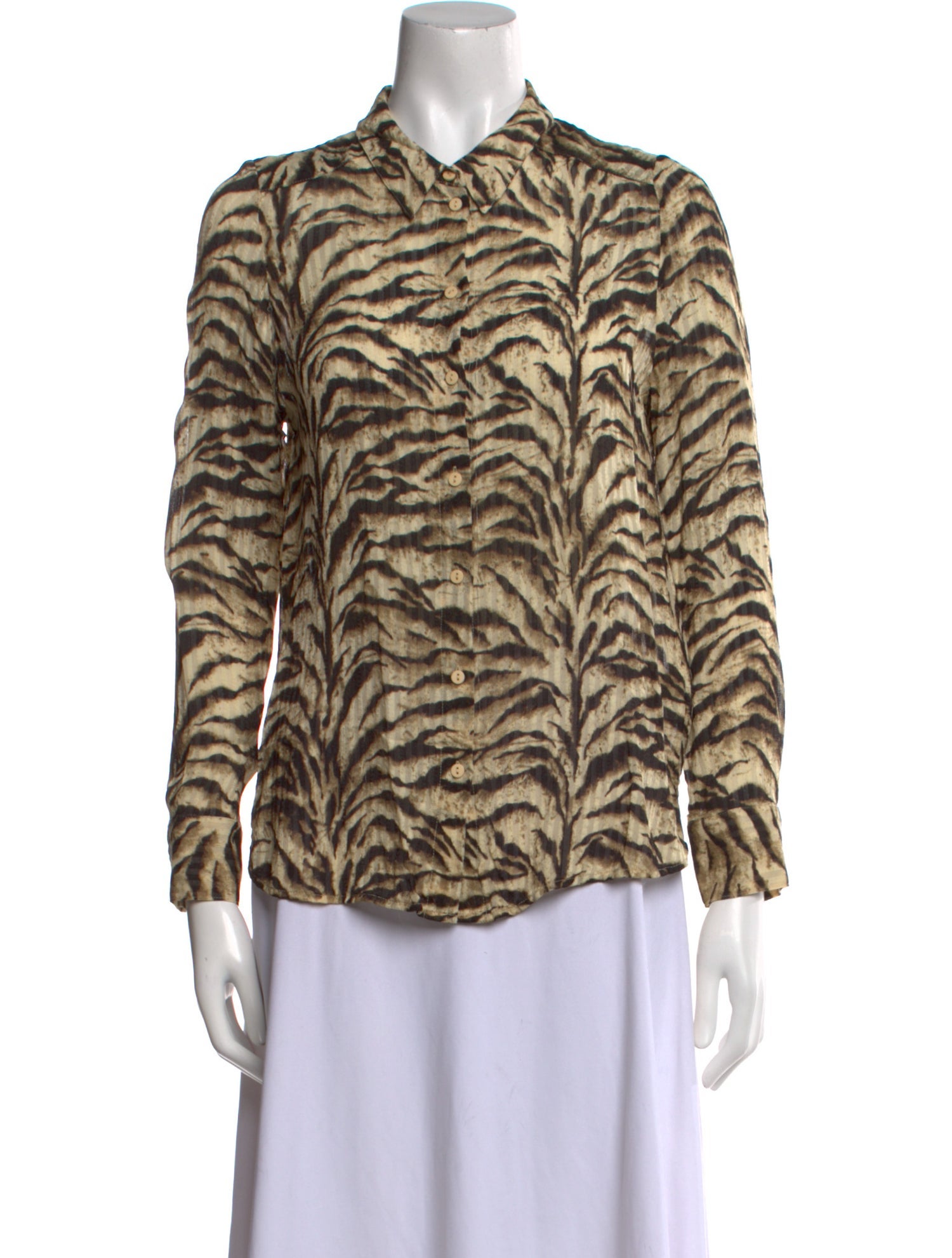 BA&SH Animal Print Long Sleeve Button-Up Top