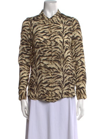 Ba&Sh Tops Animal Print Long Sleeve Button-Up Top XS