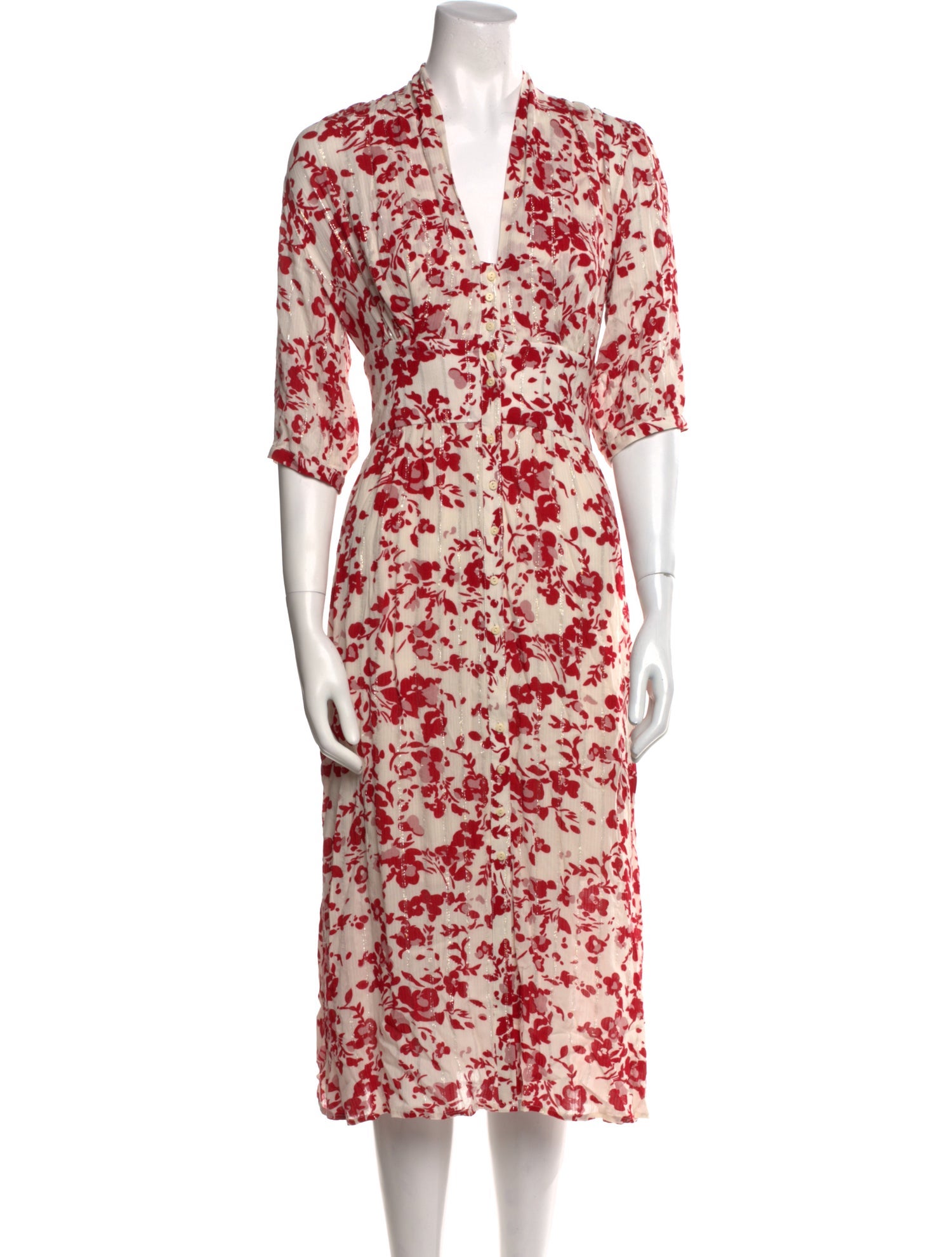 BA&SH Floral Print Midi Length Dress
