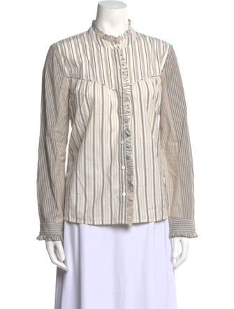 BA&SH Striped Mock Neck Button-Up Top