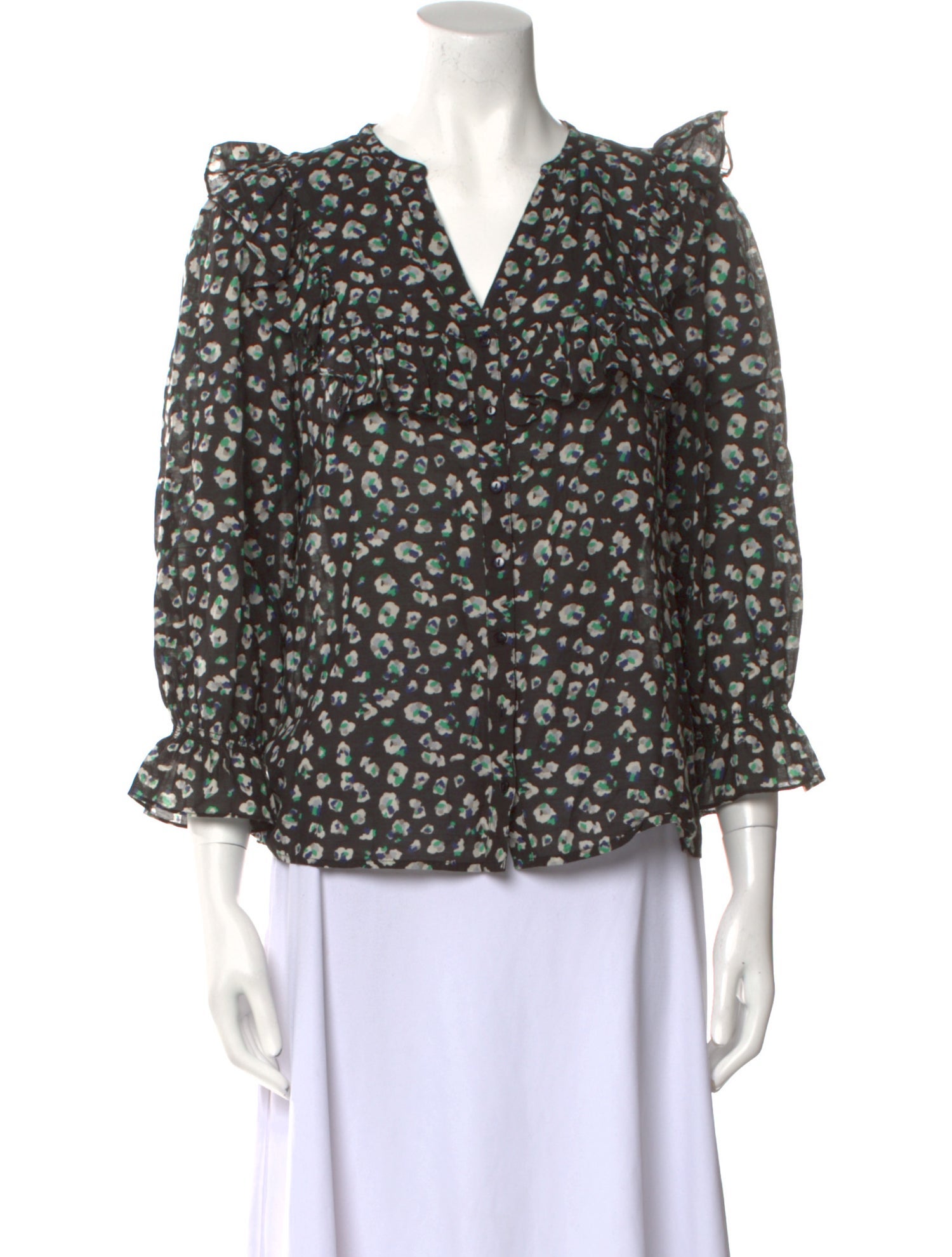 BA&SH Printed V-Neck Blouse